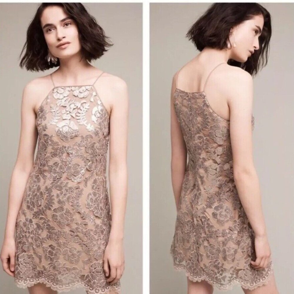 Anthropologie Poisat Champagne Floral Sequin Dress